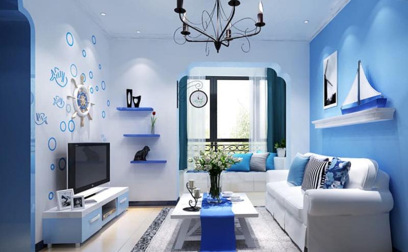Оттенок Air Blue в дизайне гостиной 1
