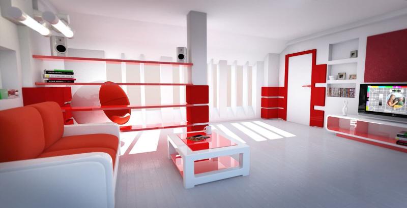 Оттенок Aurora Red в интерьере гостиной 4