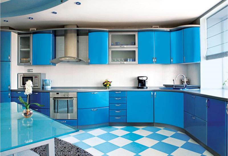 Голубая угловая кухня 1
