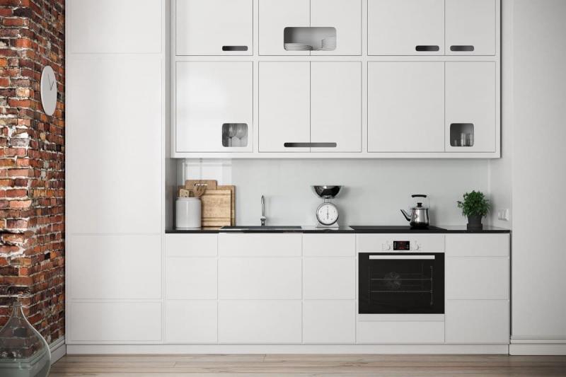 Угловая кухня в скандинавском стиле белая с деревянной столешницей фото