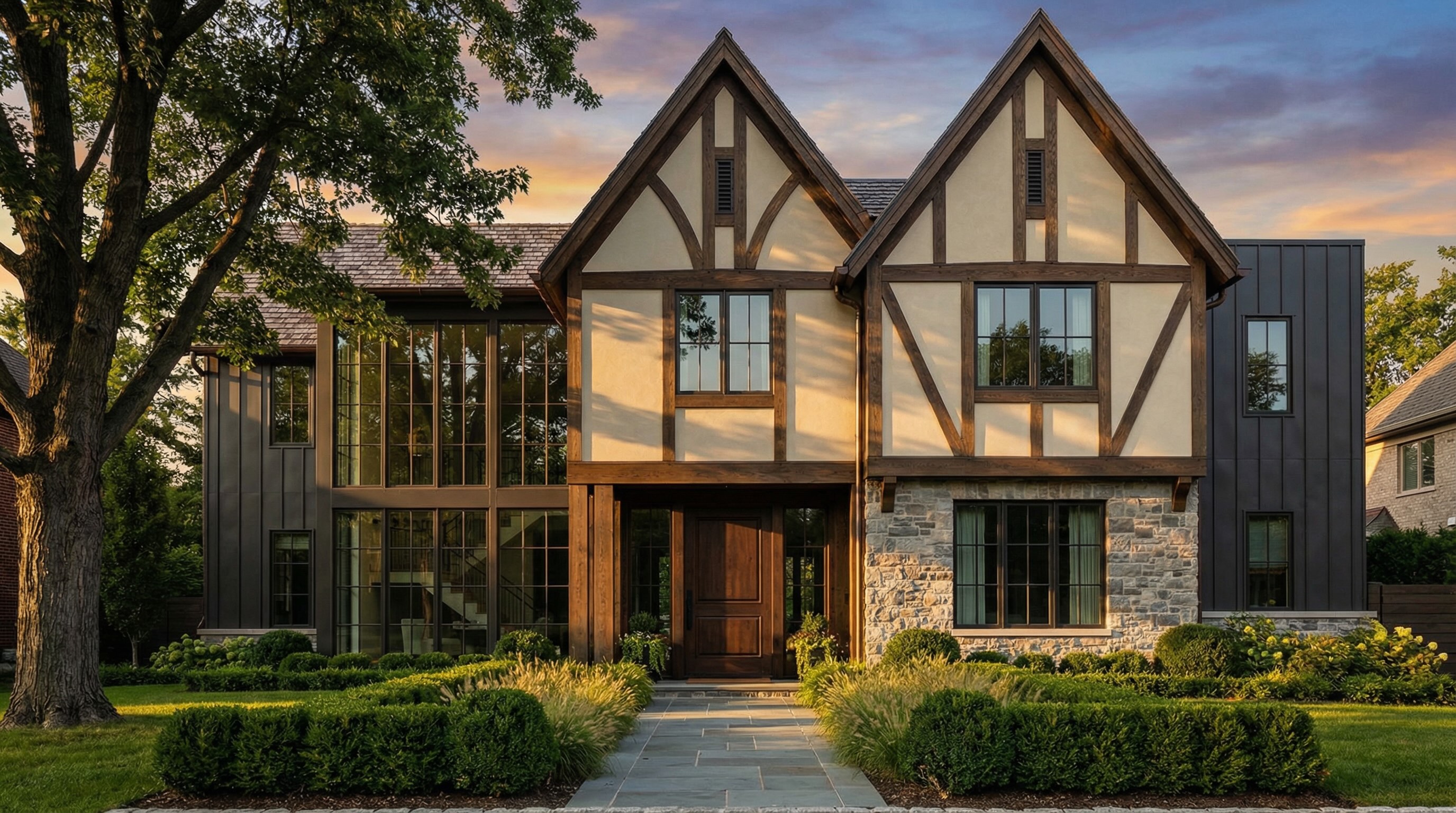 Фахверк и бетон: анатомия тренда на современный Тюдор