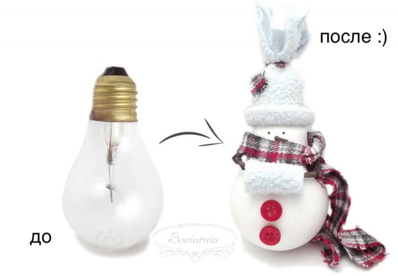 Новогодний декор: игрушки на ёлку из старых лампочек