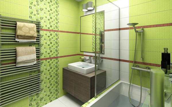 Плитка зеленого цвета в интерьере ванной - 1