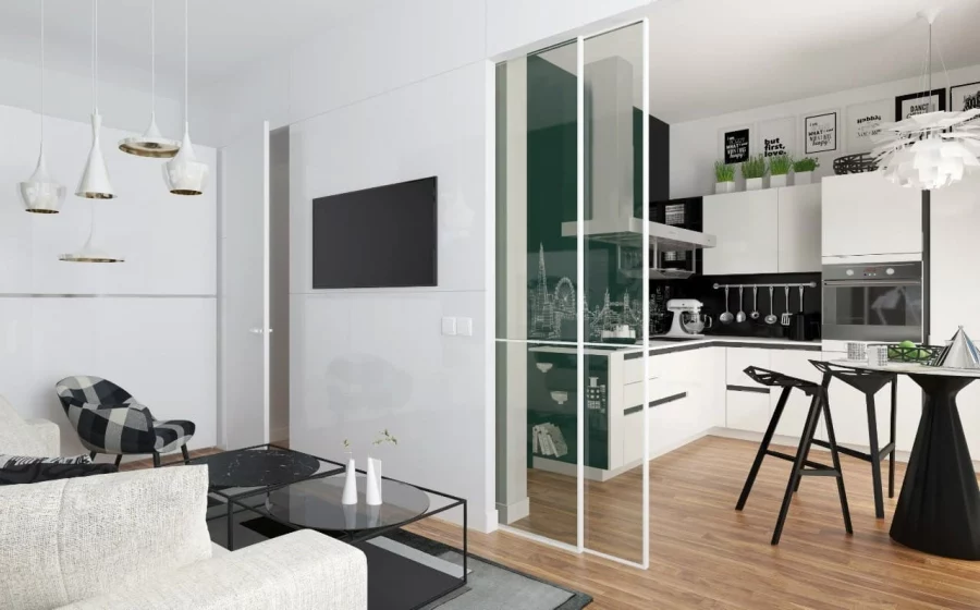 Черно-белый интерьер 1-комнатной квартиры