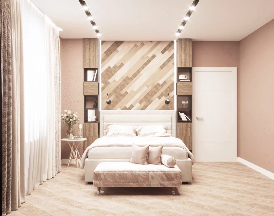 Дизайн интерьера спальни в пудровых оттенках