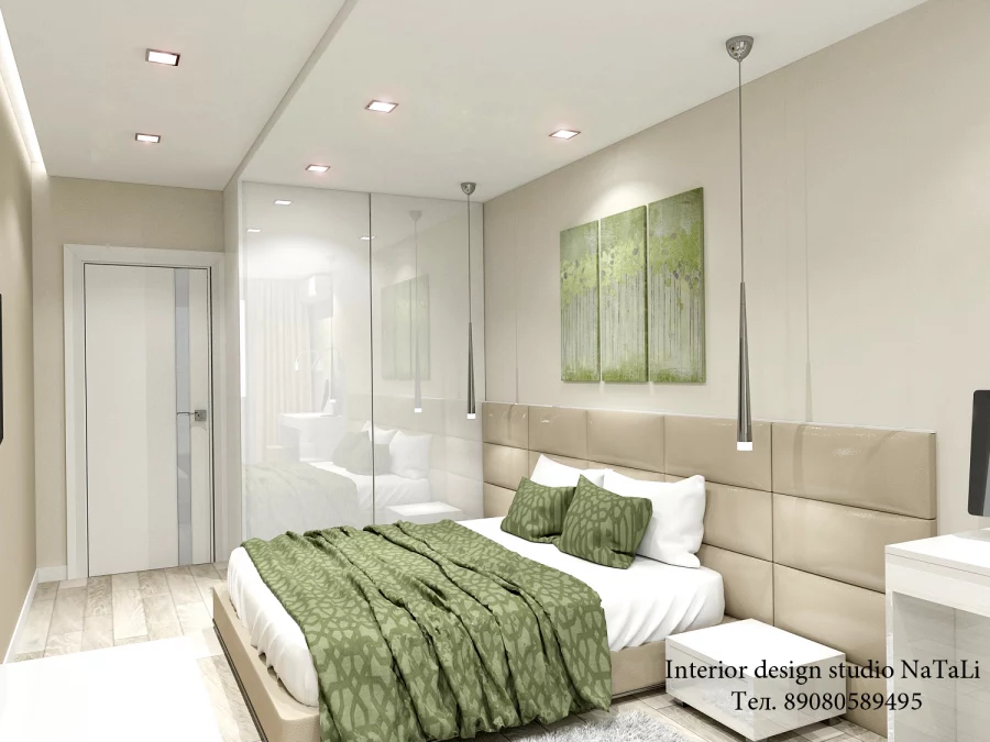 Дизайн интерьера спальной комнаты в оливковом цвете