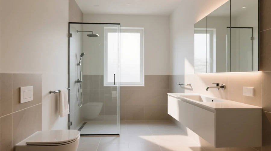 Стеклянная перегородка &mdash; стильный акцент в интерьере ванной комнаты