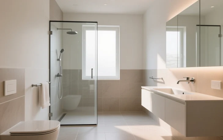 Стеклянная перегородка &mdash; стильный акцент в интерьере ванной комнаты