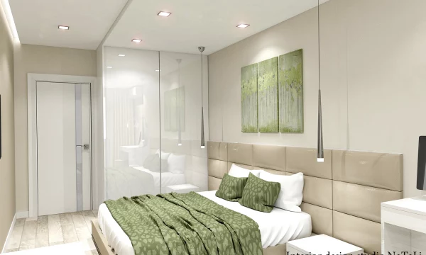Дизайн интерьера спальной комнаты в оливковом цвете