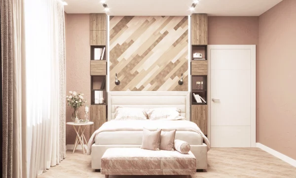 Дизайн интерьера спальни в пудровых оттенках