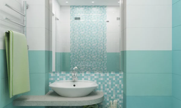 Дизайн интерьера ванной комнаты в бирюзовом цвете