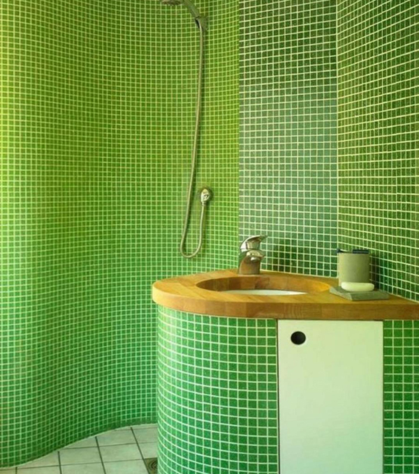 Плитка зеленого цвета в интерьере ванной - 2