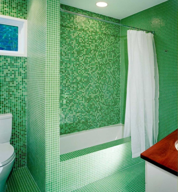Плитка зеленого цвета в интерьере ванной - 3