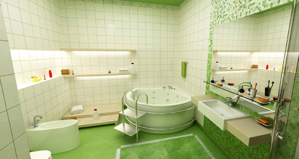 Плитка зеленого цвета в интерьере ванной - 4