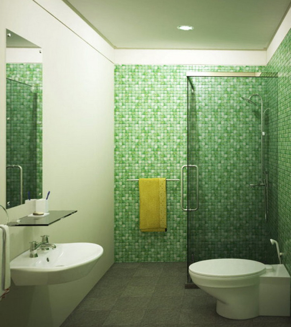 Плитка зеленого цвета в интерьере ванной - 5